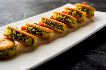 homemade salted Biscuit chat or sandwich for kids or starers for guests