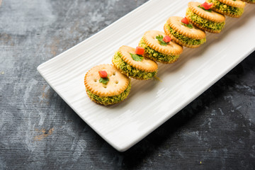 homemade salted Biscuit chat or sandwich for kids or starers for guests