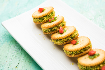 homemade salted Biscuit chat or sandwich for kids or starers for guests