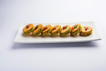 homemade salted Biscuit chat or sandwich for kids or starers for guests