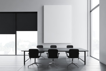 White conference room interior with poster