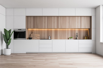 Minimalistic white kitchen with oven - obrazy, fototapety, plakaty
