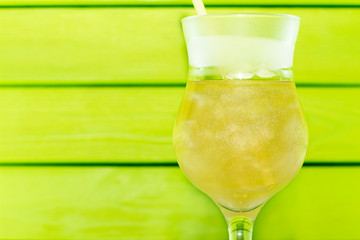 cocktail with liquid nitrogen. Summer cooling cocktail in a glass glass with a straw. from liquid nitrogen