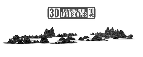 black polygonal mountains in computer relief style for a presentation