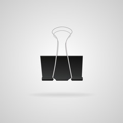 Black metal binder clips. Realistic vector illustration.