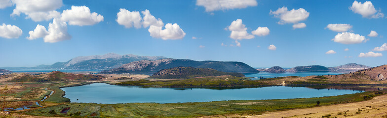 Fototapeta na wymiar Salt Butrint lake panorama, Albania.