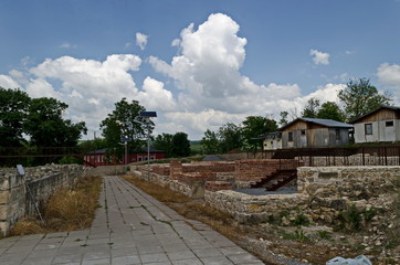 Renovation part of ruin at Archaeological complex Abritus and prepare for tourists,  install of solar LED lighting pillar system with solar panel  in present town Razgrad, Bulgaria, Europe 