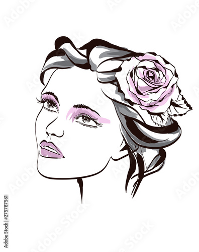 Beautiful Fashion Women With Abstract Colorful Flower Hand