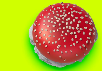 Poisonous Amanita Burger. Isolated 3D with Copy-space.