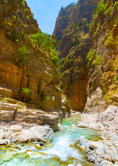Passage of famous Samaria Gorge, Crete, Greece