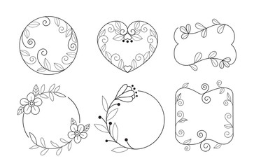 Hand drawn minimal flower frame set