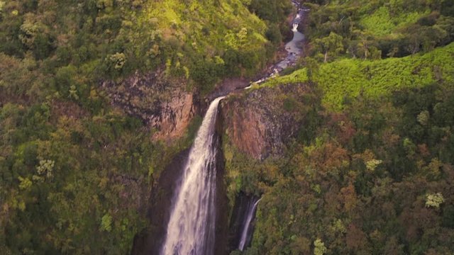 Slow Motion: Pan of River and Hanakapi�ai Falls in Napali Coast, Kauai, Hawaii