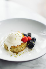 dessert with ice cream and berries