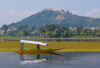 Fototapeta na wymiar rinagar, India - surrounded by the wonderful mountains of Kashmir, Srinagar is famous for its floating houses and the beauty of its scenic lakes