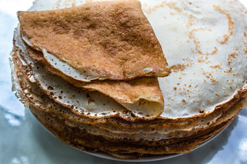 Fried pancakes. Close-up. Copy space. There is a place for text.