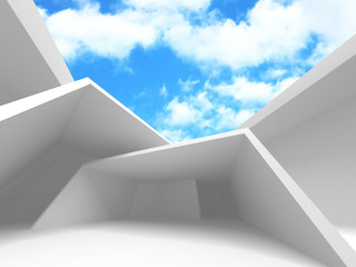 Futuristic White Architecture Design on Cloudy Sky Background