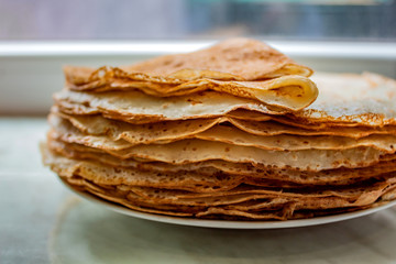 Fried pancakes. Close-up. Copy space. There is a place for text.