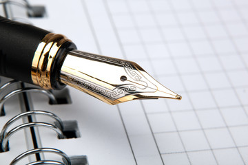 fountain pen on the notepad with paper in a cage
