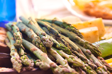 Grilled vegetables with asparagus in the foreground