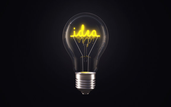 Idea lightbulp on dark ground 3D, bright light bulp