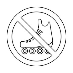 No Roller skates sign icon. Rollerblades symbol. Prohibition sign. Stop symbol. Vector