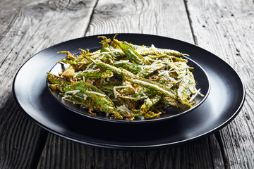 crispy Parmesan and polenta breaded Snow Peas