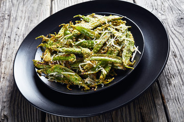 roasted Parmesan and cornmeal breaded Snow Peas