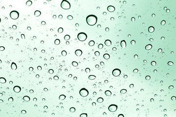sky view through car window with rain drops.