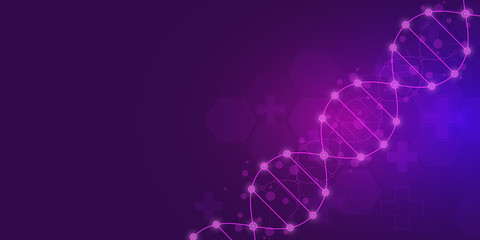 DNA strand and molecular structure. Genetic engineering or laboratory research. Background texture for medical or scientific and technological design.