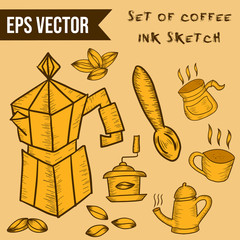 EPS VECTOR - Set Of Orange Coffee Ink Hatchiing