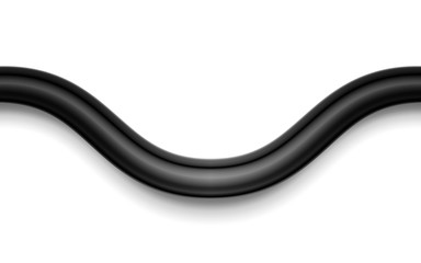 Flexible electrical or network wire isolated on white background. Curved power cable. Close-up of 3d coaxial connection cable section in black insulation. Vector illustration