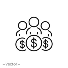 investments money icon, business group, invest finance line symbols on white background - editable stroke vector illustration eps10