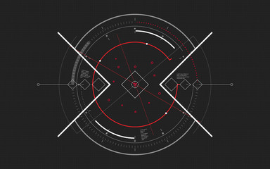 Sci-fi futuristic spaceship crosshair. HUD user interface. Techno target screen elements. Abstract Technology background. Modern aiming system. Vector illustration