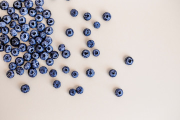 Pattern, top view, background with berries. Blueberry on light pastel background. Tasty raw vegetarian food. 