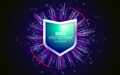 Data protection visualization. Fractal element with lines and dots array. Information protection technology. Protection Icon. Abstract background. Vector illustration