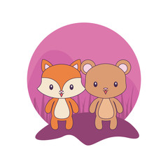 cute bear with fox animals isolated icon