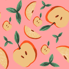 Colorful Seamless Pattern with Apples on Pink Background