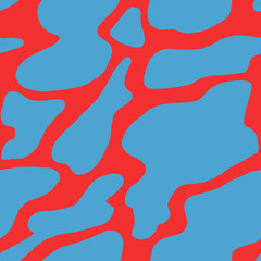 Abstract Seamless Pattern with Blue Shapes on Bright Pink Background