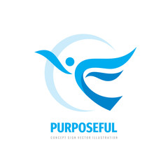 Purposeful - business logo design. Abstract human with wing. Development icon. Delivery sign. 