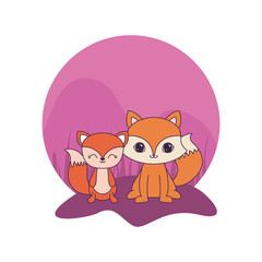 cute foxes animals isolated icon