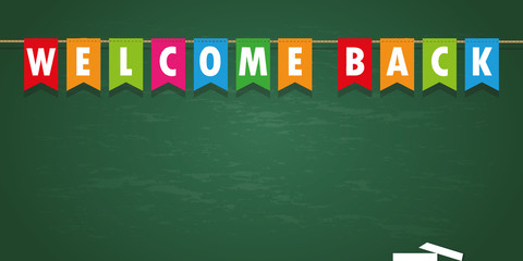 welcome back party flag banner on school black board background vector illustration EPS10