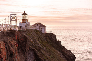 Fototapeta na wymiar Lighthouse Point Bonita, San Francisco bay at sunset time. California, USA.