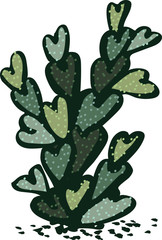 An illustration of single lonenly cactus with heart shaped leaves. Great for anti valentine.