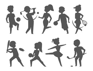 Sport wellness vector people characters silhouette sporting man activity woman sporty athletic illustration.