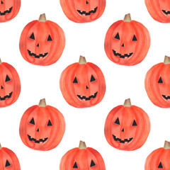 Pumpkin. Watercolor painting on white background. Autumn harvest. seamless pattern on white background