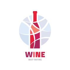 Wine bottle concept logo sign. Abstract decorative mosaic. Menu cover. Alcohol icon symbol. Vector illustration.