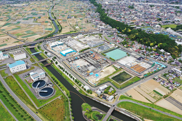 市川ポンプ場の空撮写真