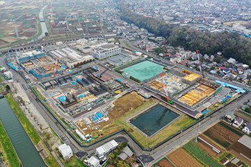 市川ポンプ場の空撮写真