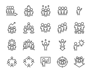 set of meeting icons, such as  group, team, people, conference, leader, discussion