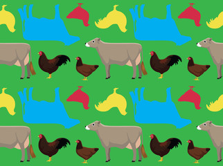 Livestock Buckeye Chicken Cartoon Seamless Wallpaper